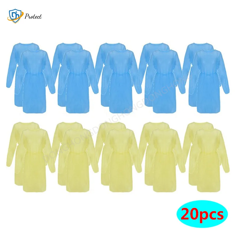 

20PC Disposable Protective Coveralls Non-woven Isolation Clothing Universal Anti-Spitting Anti-Stain Nursing Gown Hazmat Suit A5