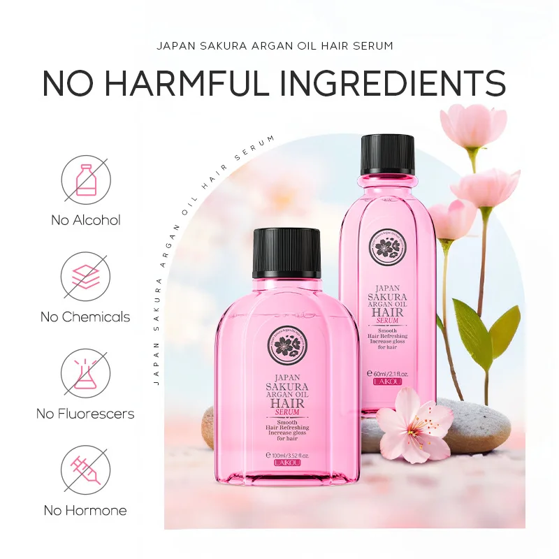 Pure Sakura Hair Essential Oil Argan Essence Moisturizer Nourish Scalp Dry Hair Care Products 60ml Hair oil Hair essence oil
