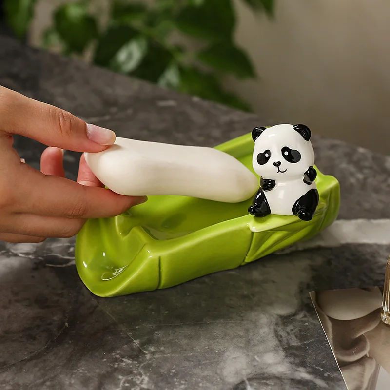 Ceramic Panda Shaped Soap Dish Storage Rack, Bathroom Supplies, Creative Light Luxury, High Beauty, Cute Drain, No Punching, 1Pc