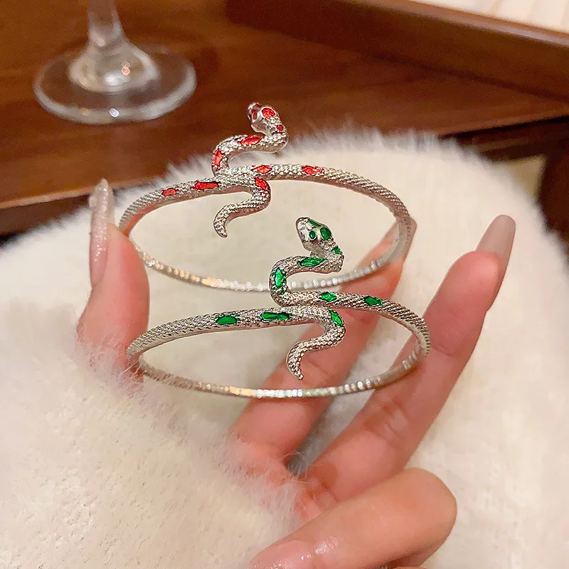 Red Green Enamel Punk Snake Bracelet for Women Men Retro Drop