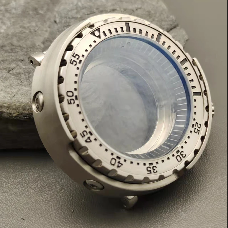Mod 47mm watch Case fit Seiko tuna monster canned diving watch for NH35 NH36 7S26 watch movement with transparent back cover