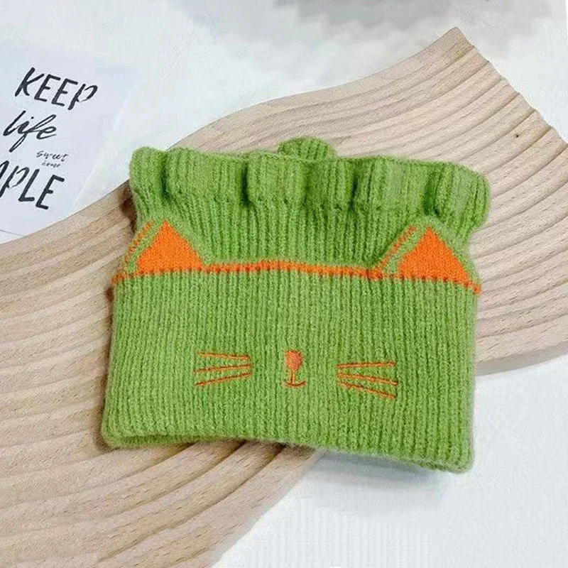 New Warmer Baby Knitted Scarf Cute Cartoon Cat Ruffle Neck Girls Kids Warm Collar Circle Outdoor Winter Scarf