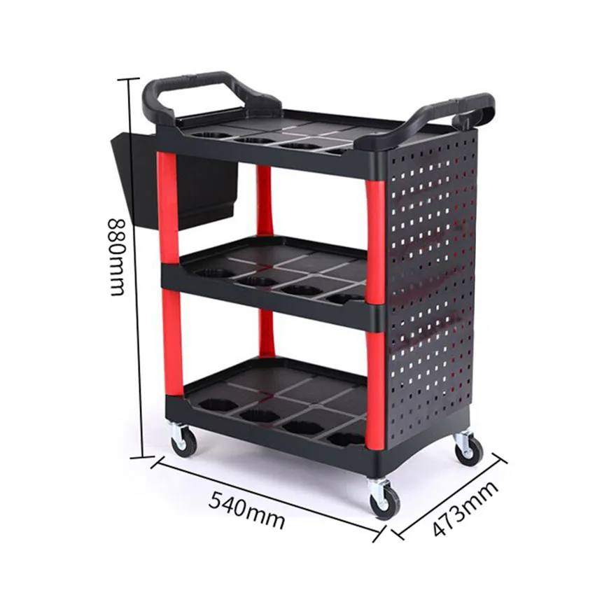 

Tool Cart with Wheels Car Wash Handcart 3-Layer Multi-functional Trolley Cleaning Storage Utility Mechanical Workshop Trolley