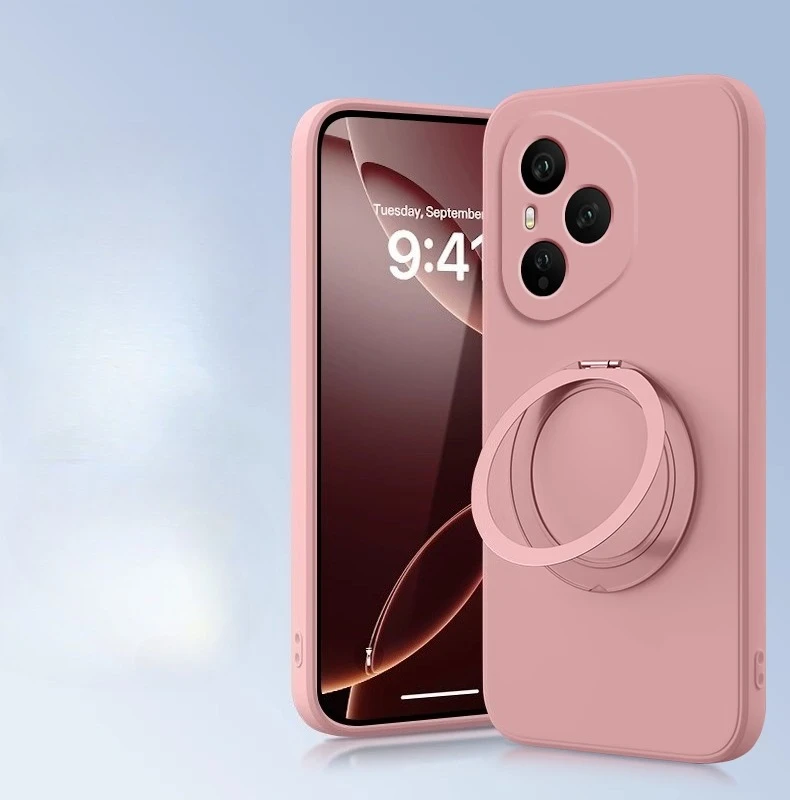 Liquid Silicone Magnetic Holder Phone Case - Matte Shockproof Soft Cover with Rotating Bracket