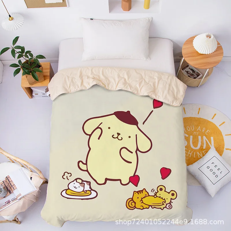 

Kawaii Sanrios Pompompurin Quilt Anime Cartoon Household Air Conditioner Quilt Spring Autumn Thin Bedding dormitory Blanket Gift