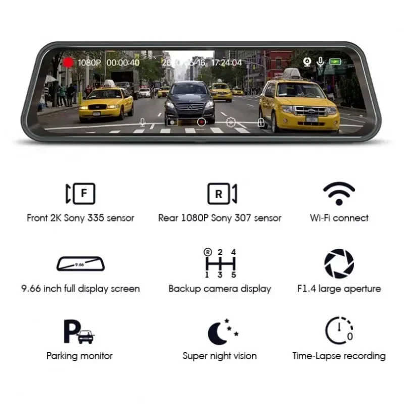 2024년 히트 상품 9.66인치 터치스크린 클립형 블랙박스 DVR 차량용 블랙박스 고품질 주행 기록 장치