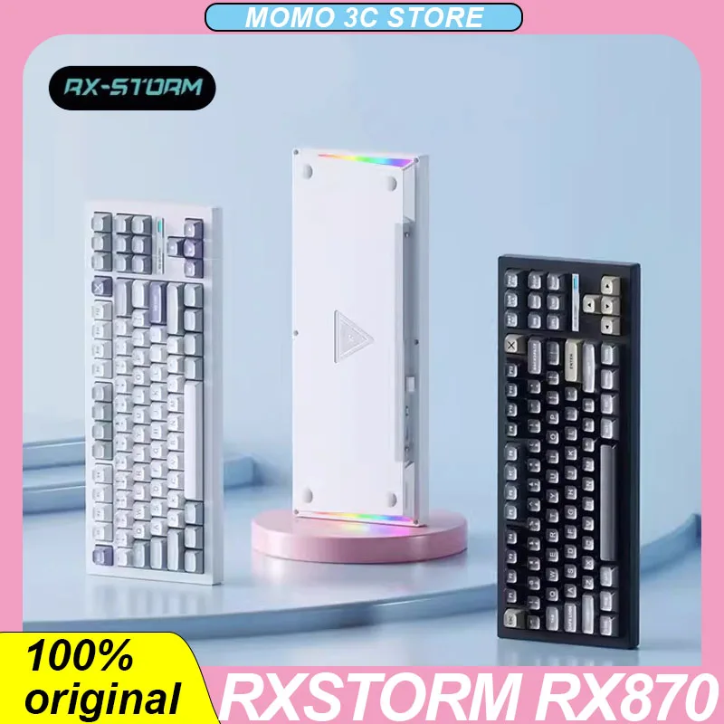 

Механическая клавиатура Rxstorm RX870, Беспроводная Bluetooth клавиатура с тремя режимами, 2,4 ГГц, технология горячей замены, RGB, клавиатура с подключением к USB, компьютерная игровая клавиатура для киберспорта