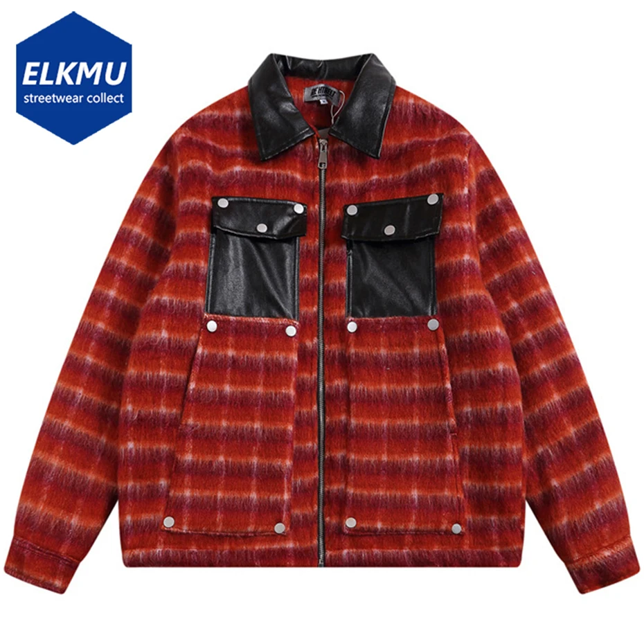 

Men Fashion Padded Jacket Warm Parkas Coat Patchwork Trend Striped Winter Jackets Red Black Loose Casual Parkas Coats for Man