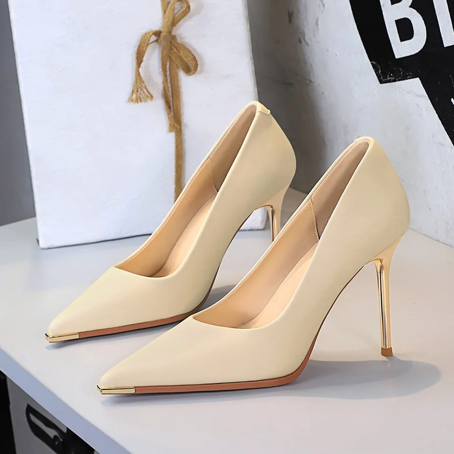 Frauen 9,5 cm High Heels Pumps Dame Party Leder Formale Schuhe Metall Dünne High Heels Weibliche Elegante Laufsteg Schuhe – Detail 3
