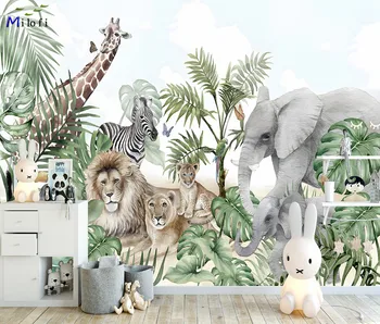 Milofi custom 3D large wallpaper mural hand-painted Nordic forest small animal kindergarten jungle sticker background wall 1