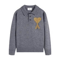 2025 Men Autumn Woolen Sweater With Lapel Gold Thread Knit