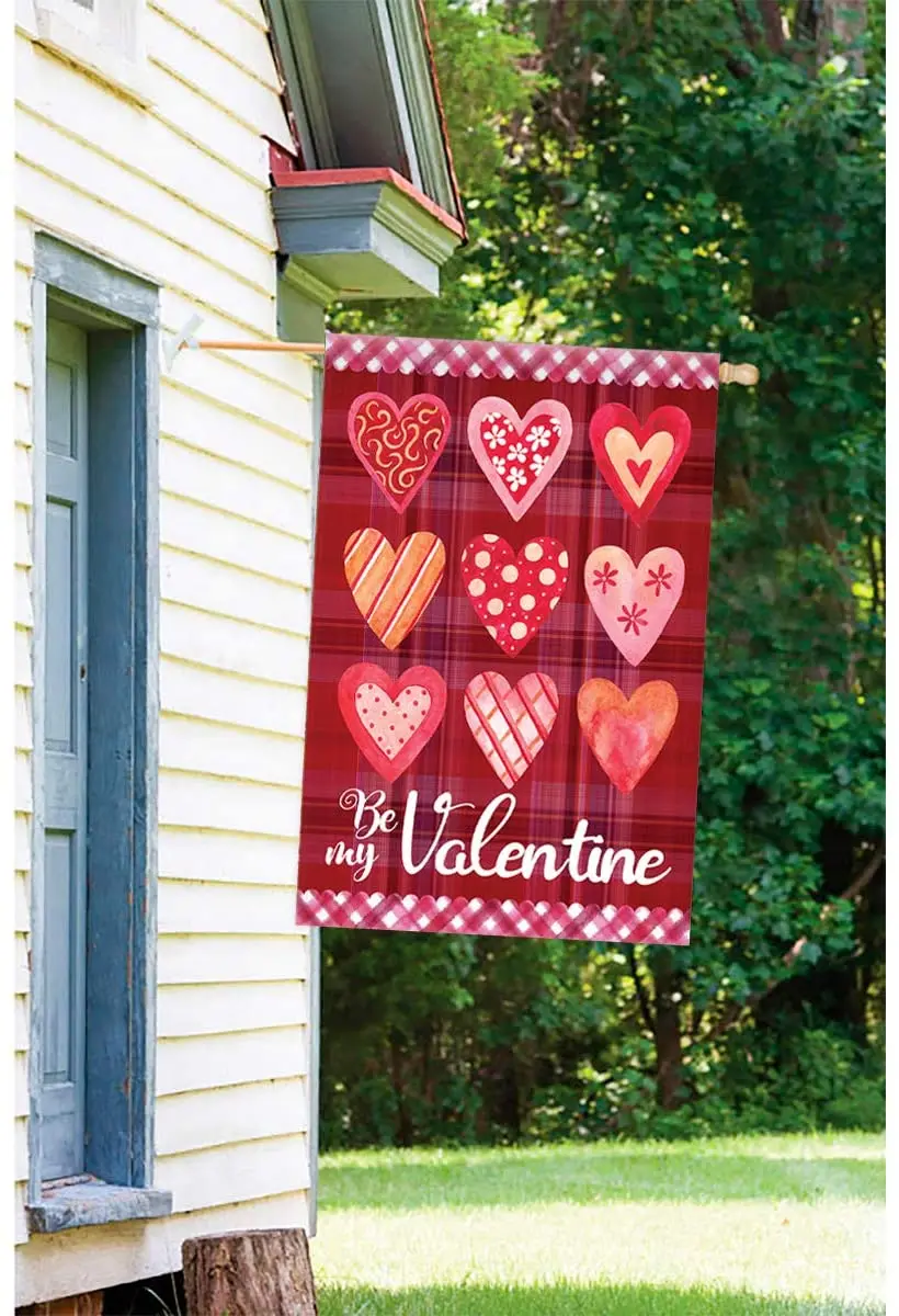Be My Valentine Decorativo Red Love Heart Trio Double Face House Flag Banner Per Esterno Casa Cortile Decorativo Per La Casa