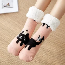 Cozy Women's Fuzzy Plush Winter Slipper Socks - Non-Slip, Warm, and Fluffy with Cute Cartoon Design - One Size (Pink cat)