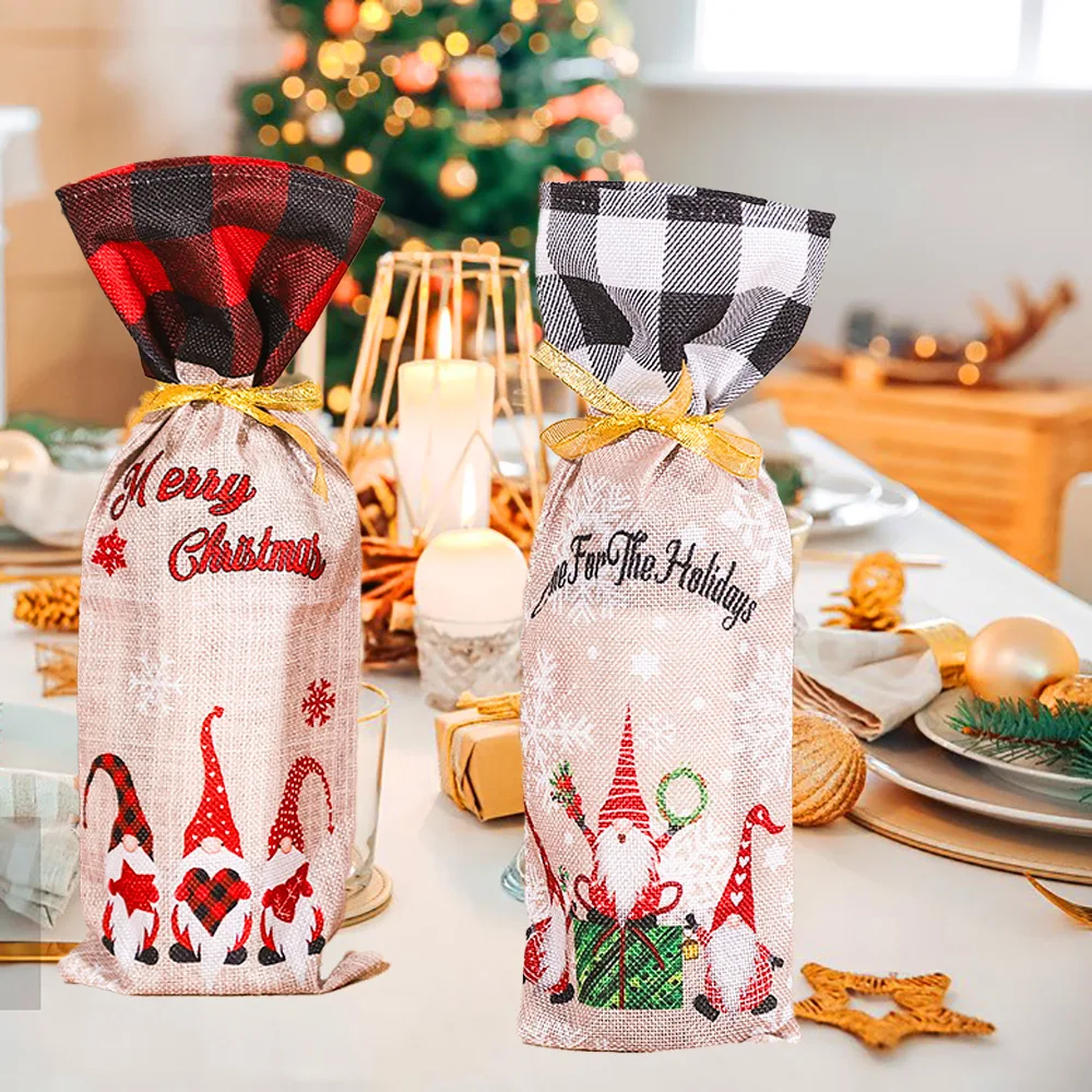 

Christmas Gift Wine Bottle Dust Cover Bag Santa Claus Navidad Tableware Christmas Decoration for Home Table Decor 2024 New Year