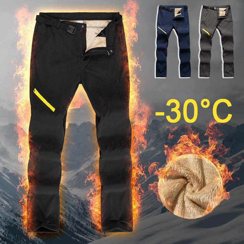 

2023 Winter Outdoor Casual Pants Men Thickened Lamb Cashmere Warm and Waterproof Elastic Fleece Mountaineering Pants