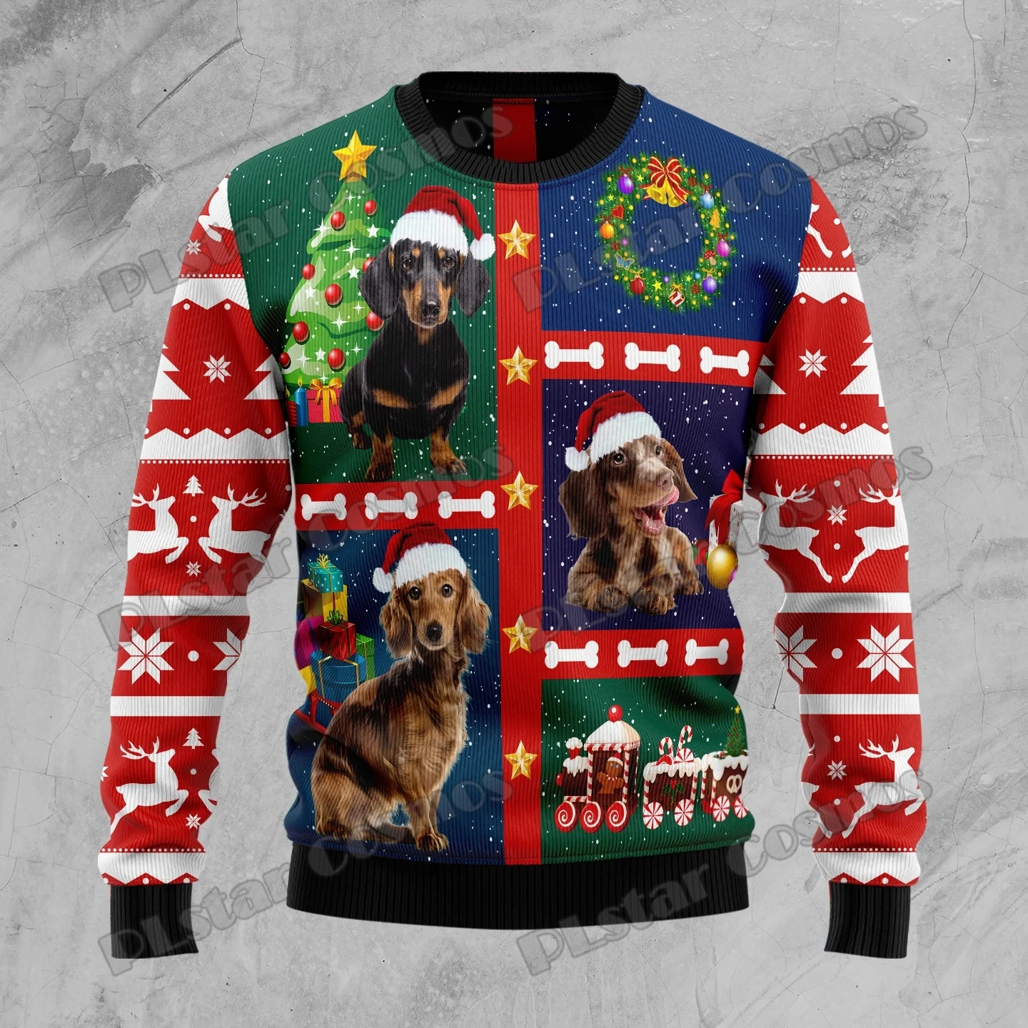 PLstar Cosmos Cute Dachshund 3D Printed Fashion Men's Ugly Christmas Sweater Winter Unisex Casual Knit Pullover Sweater MYY34