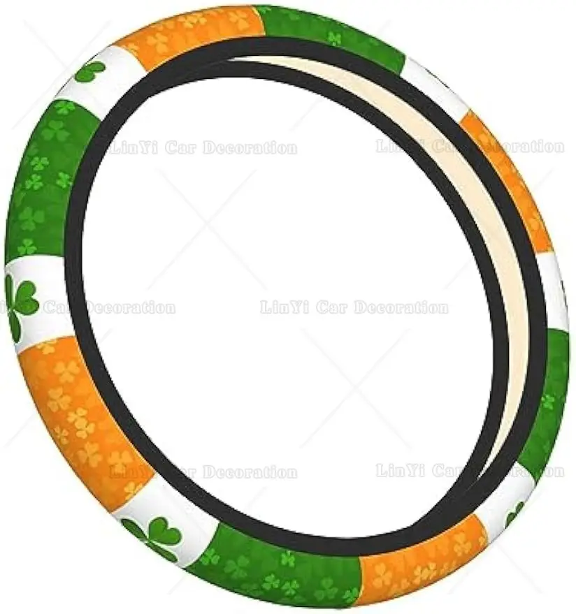 Irish Flag Car Steering Wheel Cover Eco-Friendly and Durable Car Interior Enhancement 15 inch 2