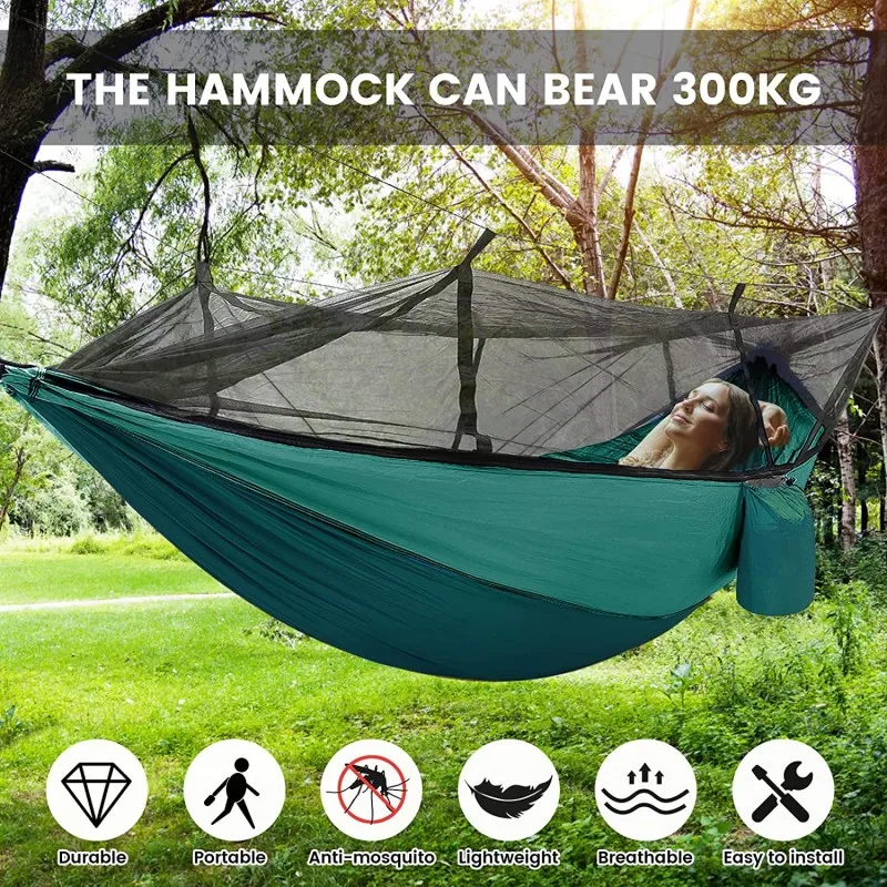 Camping Hammock With Net, Lightweight Portable Double Parachute