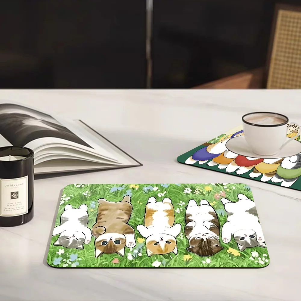 Funny Cat Mofusand Kitchen Draining Mat Tableware Pad Coffee Dish Drying Mat Placemat Bathroom Kitchen Drain Pad 6