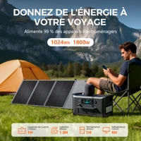 CTOLITY Générateur Solaire Portable 1800W avec Panneau Solaire 100W, Contrôleur PCB, USB, Type-C, XT60, Batterie LiFePO4 1024Wh, Station d'alimentation UPS, Alimentation de secours domestique 2