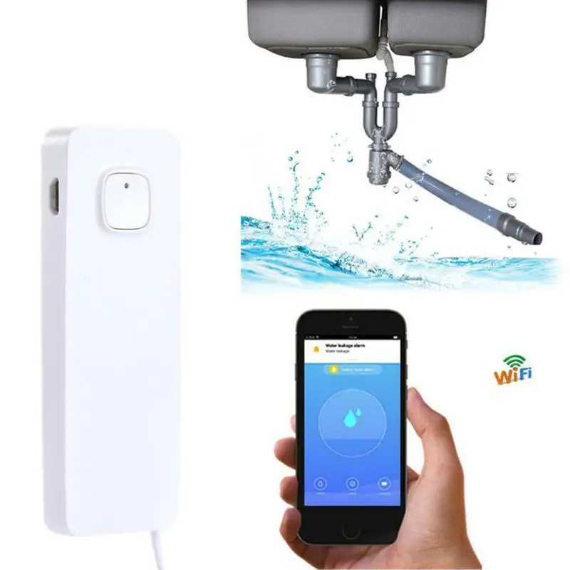 

2.4GHz Smart Water Sensor Wireless WiFi Flood Sensor Alarm System Leak Detector Alarm for Home Office Use Supplies