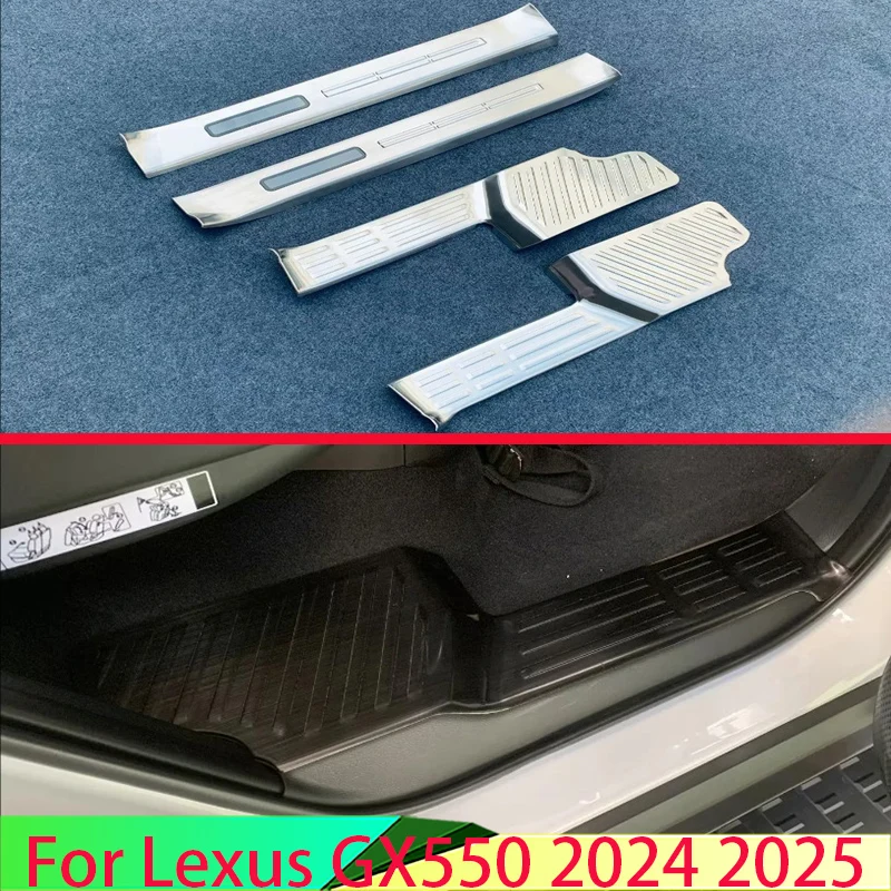 For Lexus GX550 Car Accessories Stainless Steel Inner Inside Door Sill Panel Scuff Plate Kick Step Trim Cover