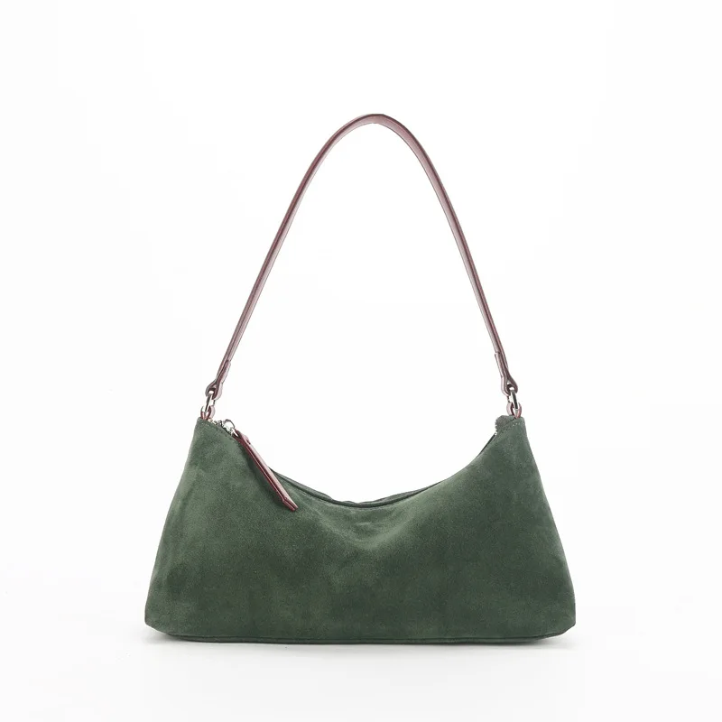 Bolso de mano de piel de ante de alta calidad para mujer, tipo baguette, estilo retro, con primera capa de piel de vaca mate, tipo bandolera