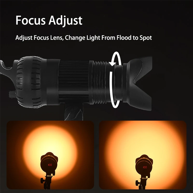 50W COB LED Photo Studio Light Adjutable Aperture Bi color Portable Photography Spot Lamp for Tiktok Youtube Game Live