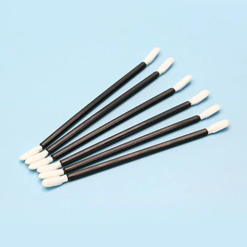 100Pcs Double-Headed Polyester Cloth Tips Cleaning Swabs Black Plastic Handle Dust-Free Sticks for Printhead Camera Optical Lens 4