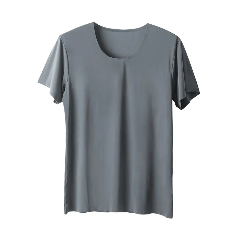 Men Ice Silk T-shirts Summer Shorts Sleeve Seamless Sheer Slip Breathable Shirts Pullover wrestling singlet Fitness Tshirts 3XL