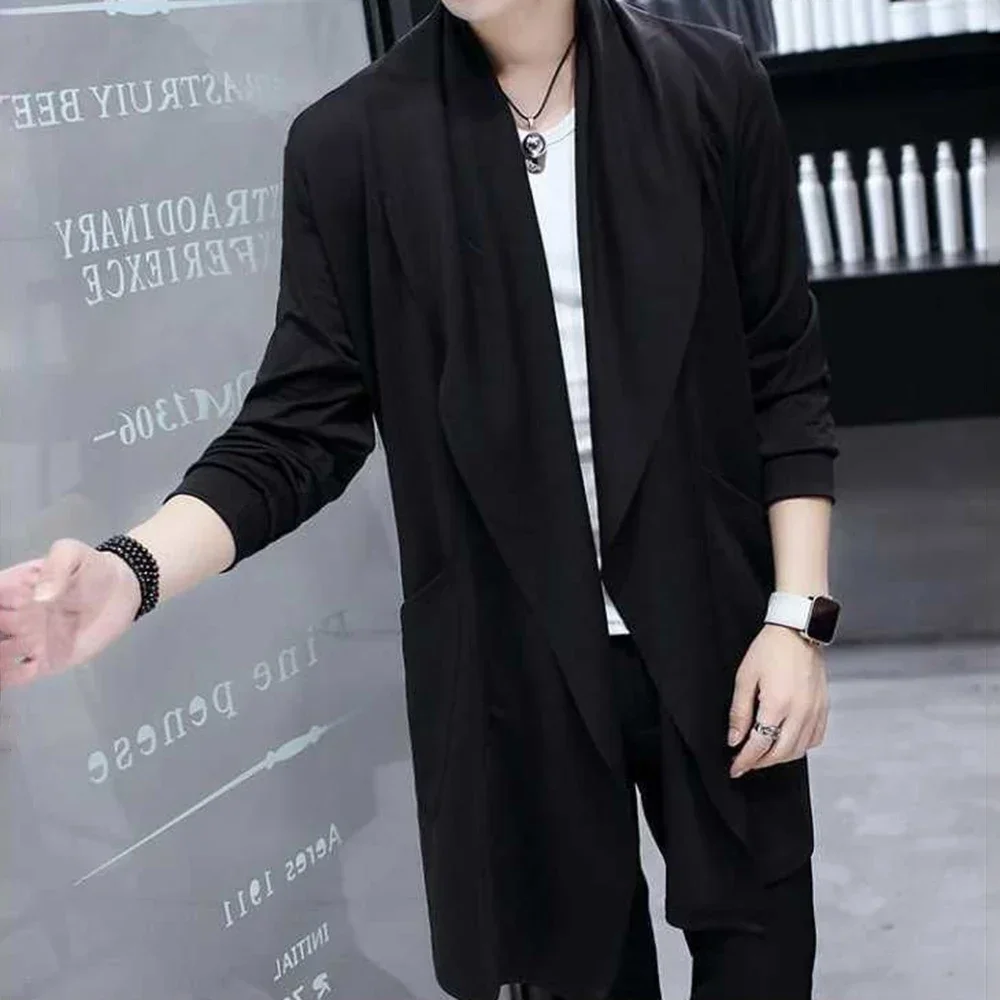 

Тренчкот мужской с капюшоном, повседневная накидка в стиле панк, Корейская уличная одежда, длинный кардиган в стиле хип-хоп, осень