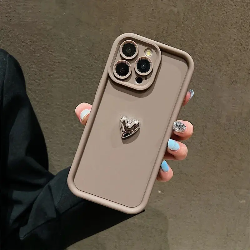 Silver Heart Silicone Soft Phone Case for Girls - Shockproof Back Cover