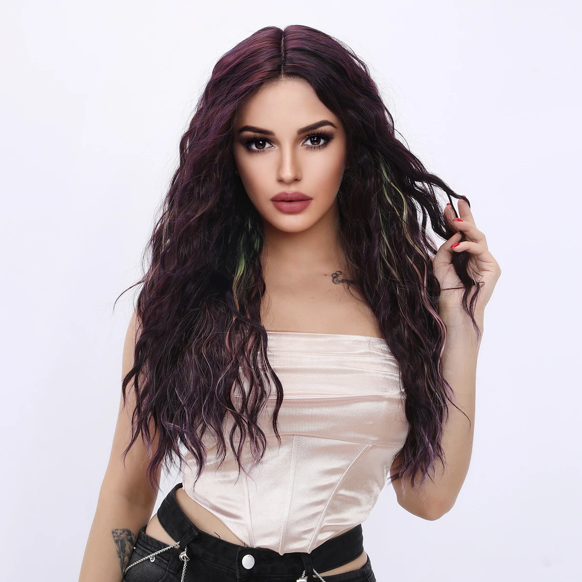 Smilco Rainbow Purple Kanekalon Synthetic Lace Front Curly Wigs For Women Invisible Lace Front Preplucked Wig Heat Resistant