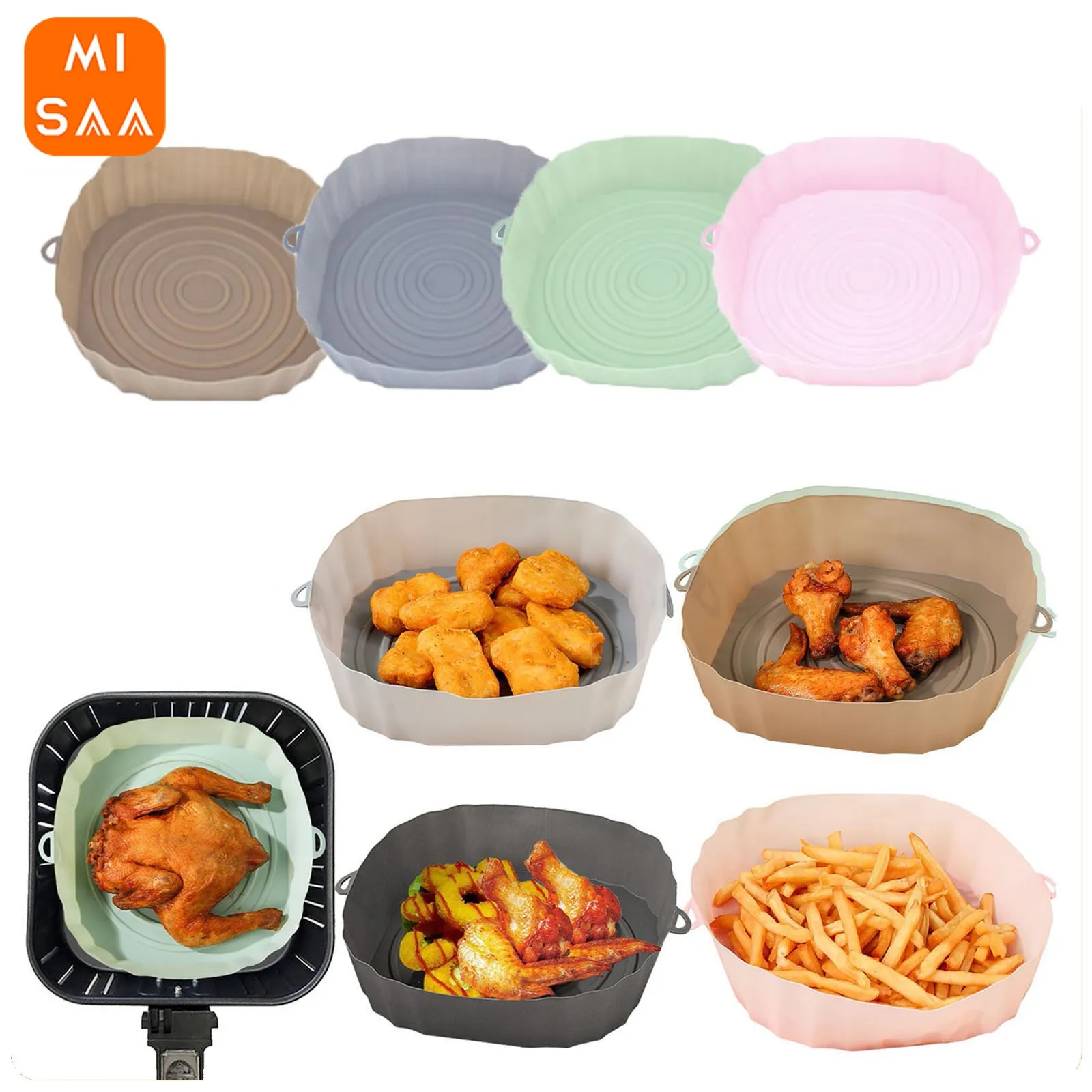 Air fryer accessories Silicone tray Air fryers Oven baking pan Reusable Silicone mold Fried chicken Airfryer basket Airfryer baking dishes