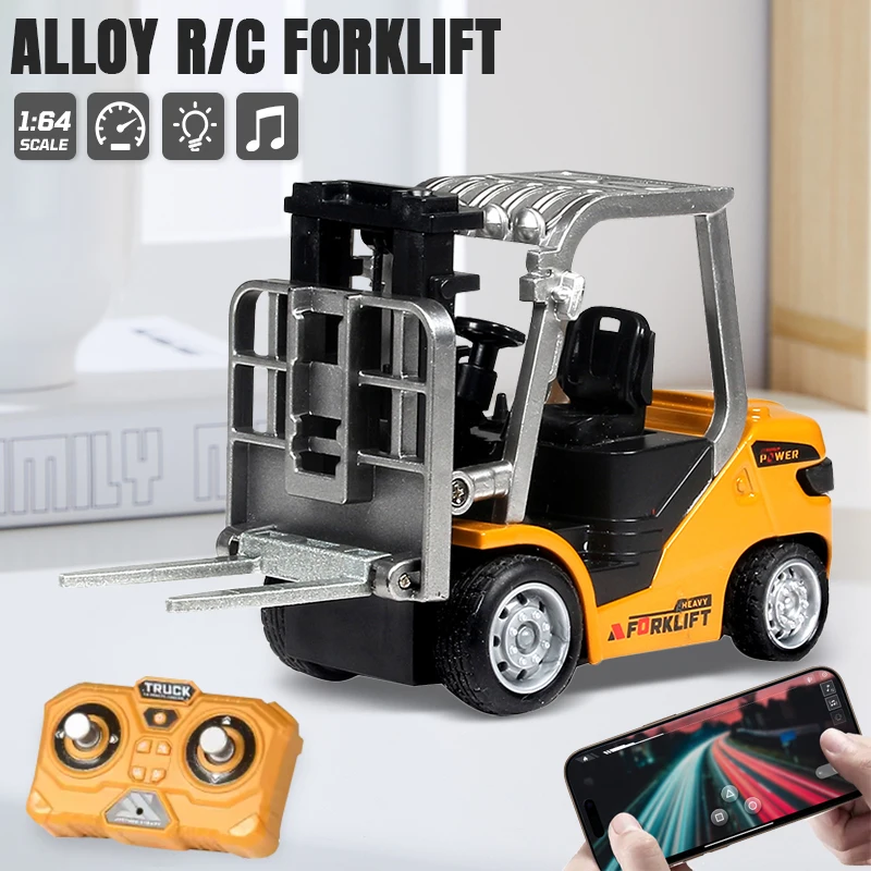 Mini Rc Truck Forklift 1/64 Alloy Diecast With Trailer Remote Control Desktop Cars For Boys Liftable Electric Truck For Kid Gift