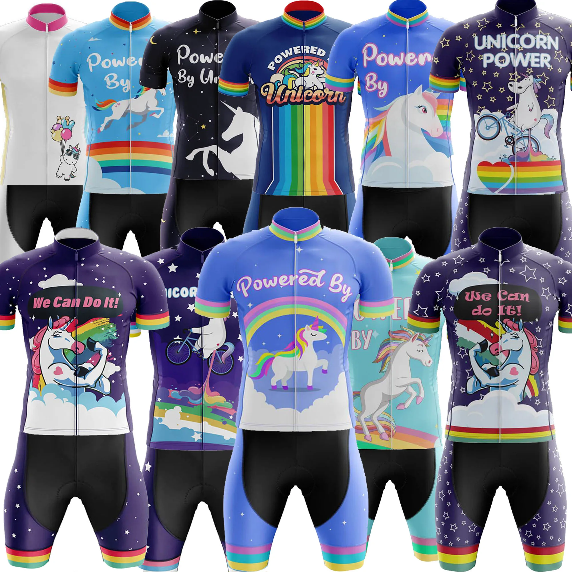 Power By Unicorn Cycling Jersey Set Short Sleeve Unicorn Bicycle Clothing Blue Summer Bib Shorts Kits MTB Maillot Ropa
