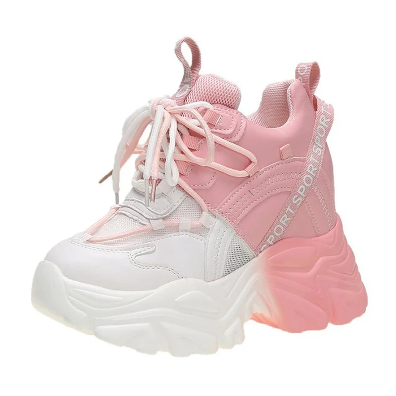 CINESSD Women's High Platform Chunky Sneakers Woman 2023 Fashion Women Sports Shoes Pink White Sport Sneaker Tennis Elegant Gift