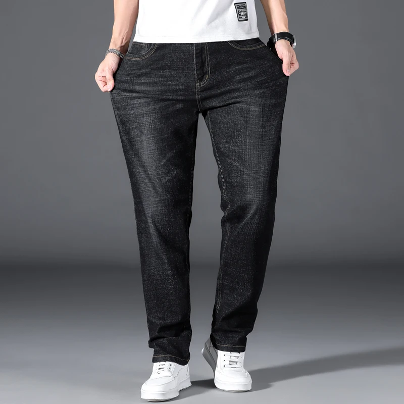 Plus Size 42 44 46 48 50 Classic Men's Jeans Loose Straight Black Blue Jeans Stretch Business Casual Trousers Male Brand Pants 2