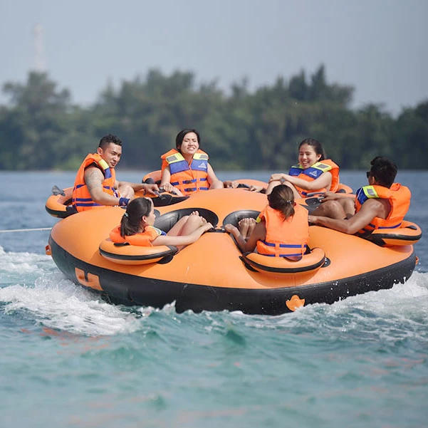 

Crazy 6-8 Person Inflatable donut boat/Inflatable Water Towable Tube Ski Boat/Towable Rolling disco Boat for water park game