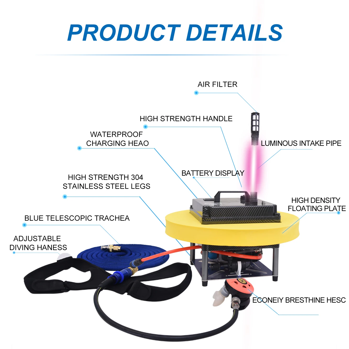 Diving Respirator Machine Tankless Scuba Diving System Dives 5 Hours 20 Meters Depth