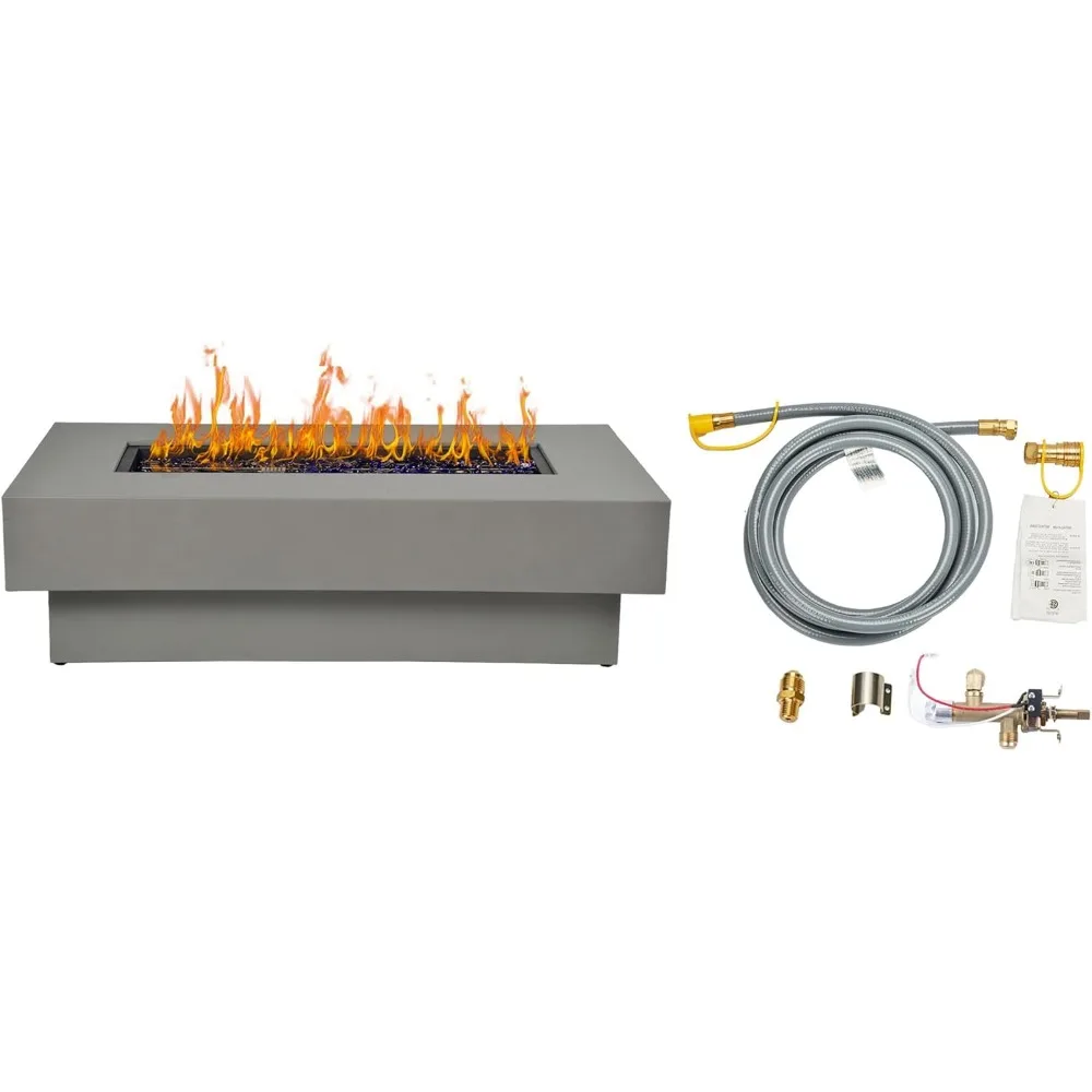 48-inch Fire Table with Natural Gas Conversion Kit, 50,000BTU Outdoor Modern Patio, w/Rectangular Burner Lid, Fire Pits