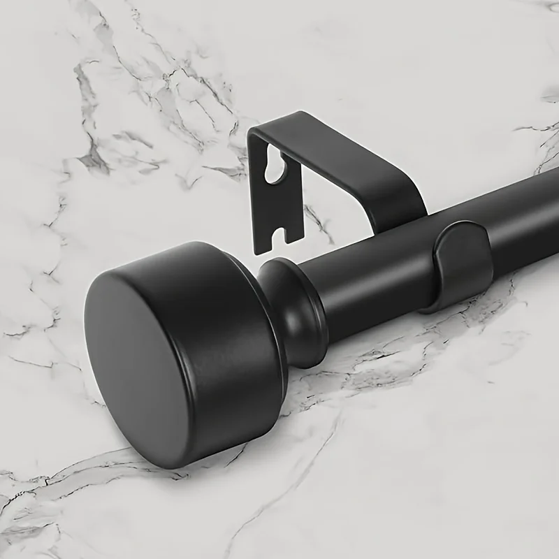 Heavy-Duty Adjustable Black Curtain Rod Set-1 Inch Thick, Single Telescoping Drapery Rod for Bathroom & Living Room Decor