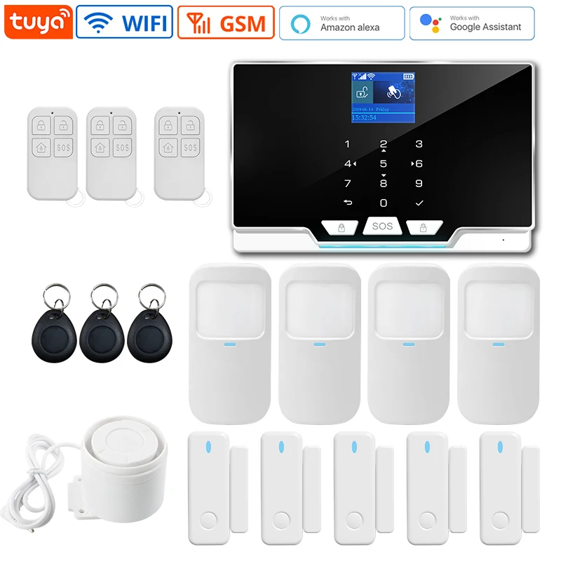 Wireless Connection Tuya Alarm System GSM Wifi Home Security System 433Mhz Frequency Solar Siren Door Sensor Infrared Detectors zigbee siren alarm Alarms & Sensors