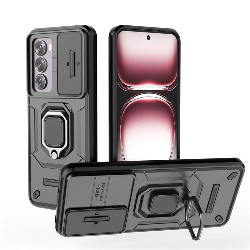 Slide Camera Ring Holder Armor Phone Case with Magnetic Back Cover