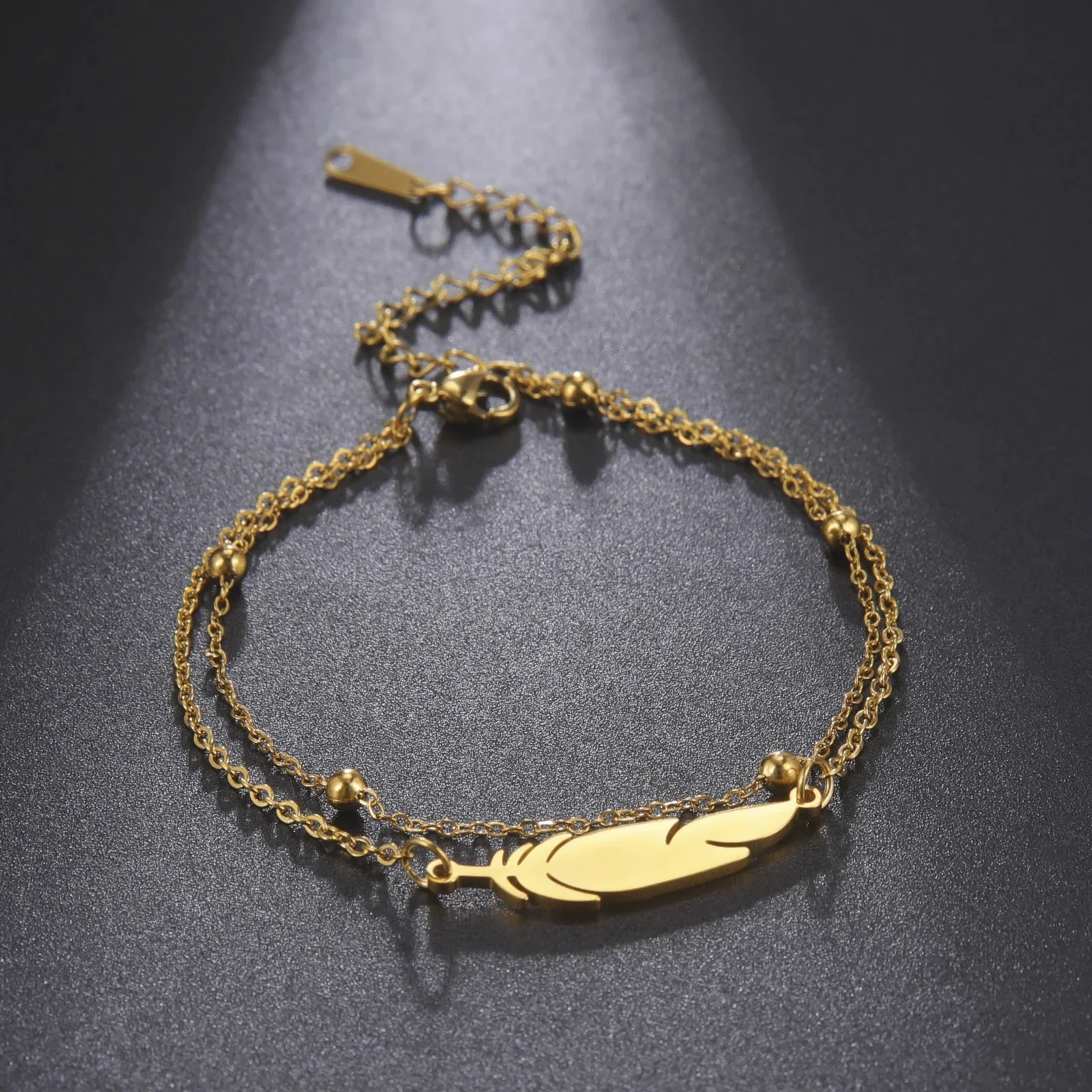 Feather Stainless Steel Bead Chain Anklet For Women Men