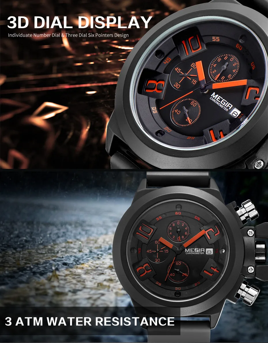 MEGIR Men Watches Luxury Fashion Sport Military Chronograph Waterproof Date Quartz Wristwatch Clock Big Dial Relogio Masculino images - 6