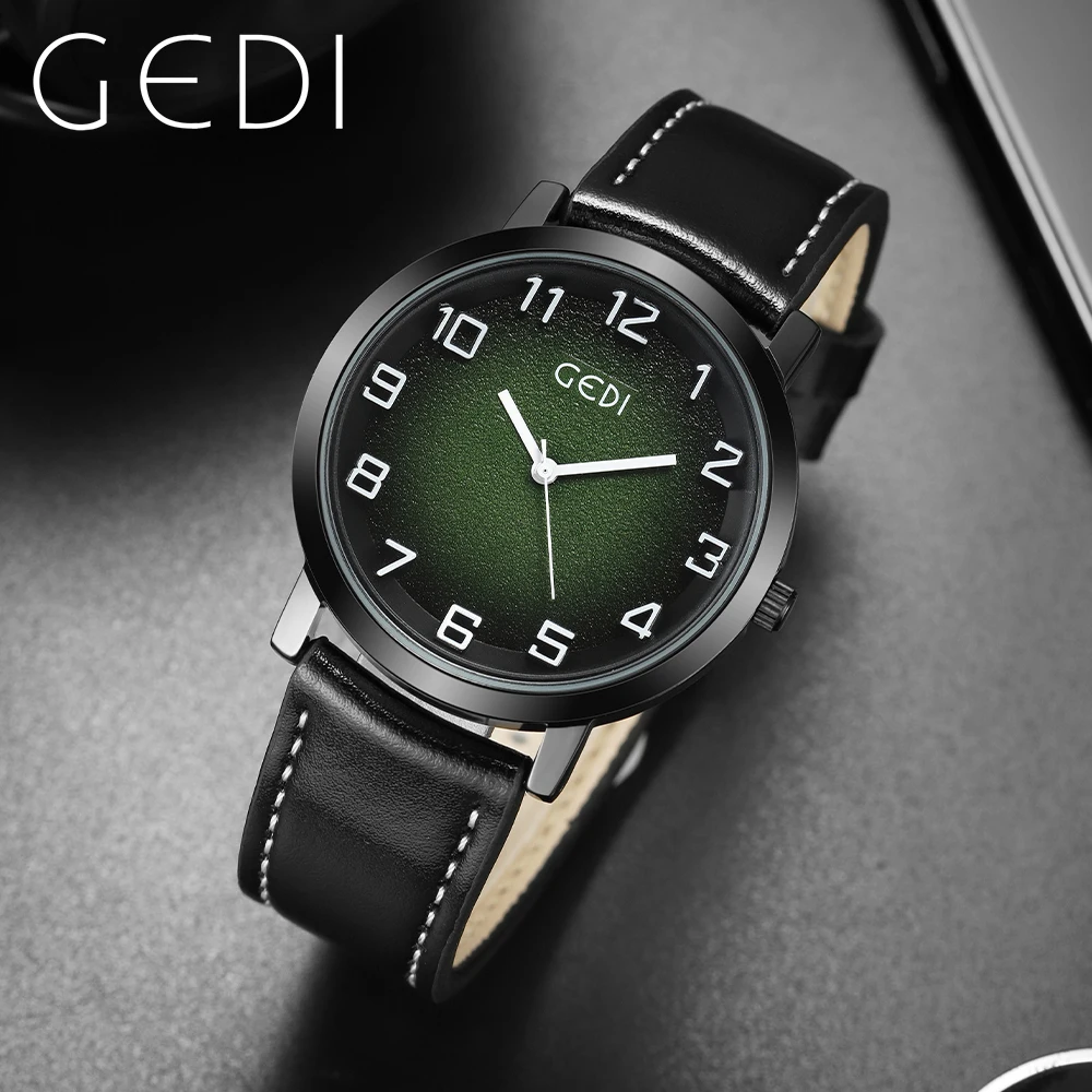 

GEDI Original Fashion Quartz Wrist Watches for Men Luxury Waterproof Leather Casual Man Watch Simple Number Scale Male Watch New