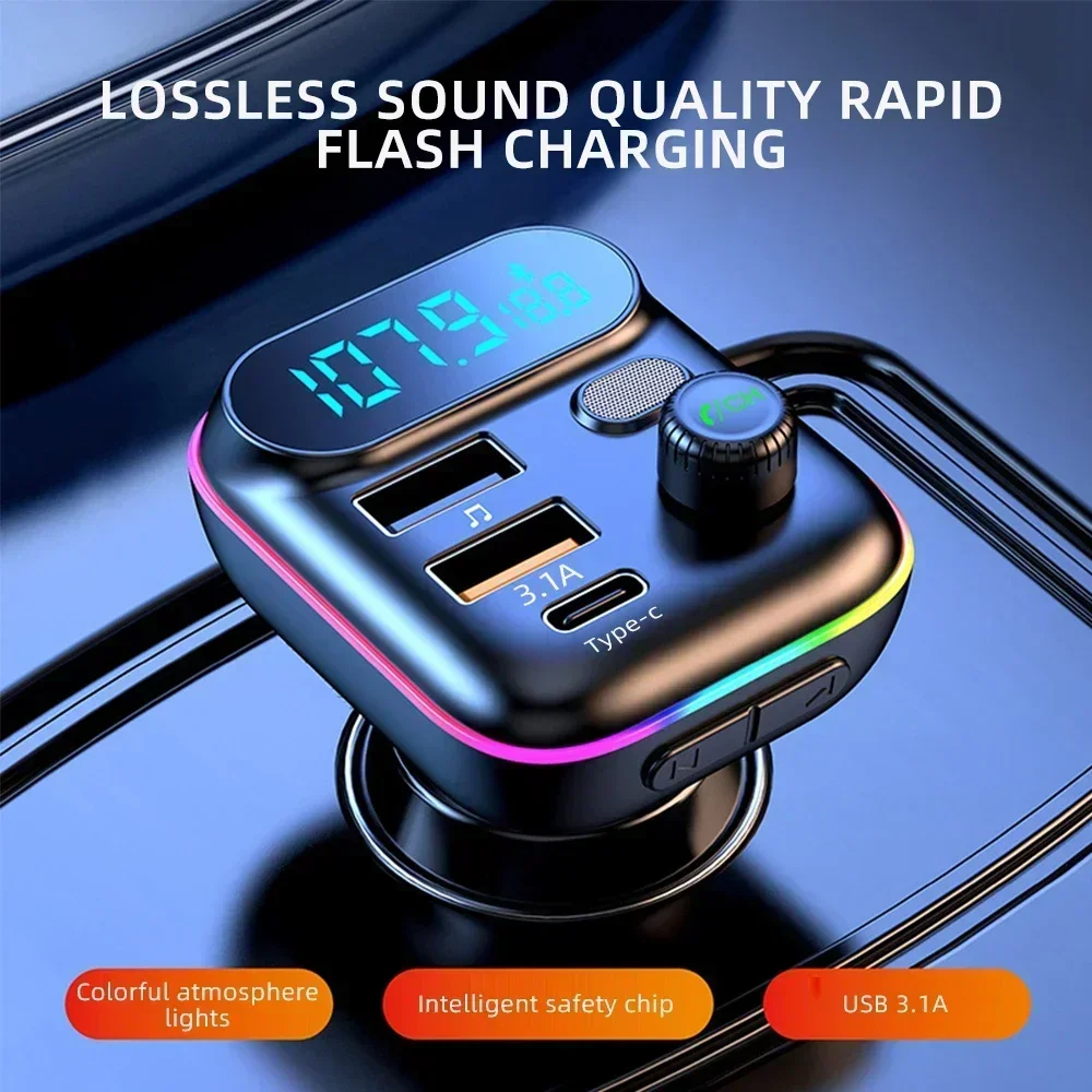 QC3.0 PD 25W Car Charger Fast USB Type C Car Bluetooth 5.0 FM Transmitter Colorful Handsfree Kit Mp3 Player Support TF Card