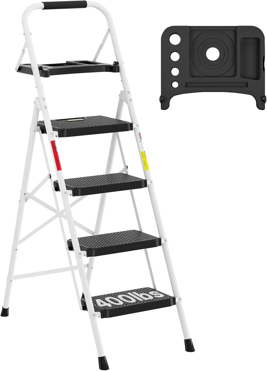 BONTEC 4-Step Ladder, Folding Step Stool with Tool Platform, Wide Anti-Slip Pedals, Max Load Capacity 400lbs Sturdy Steel Ladder