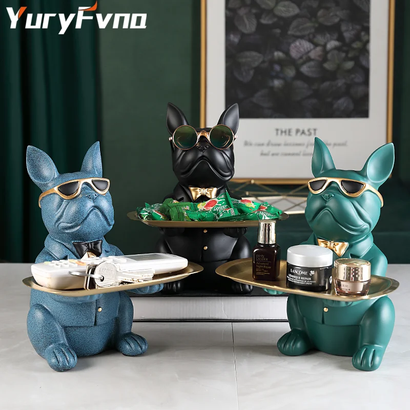 Yuryfvna-フレンチブルドッグの犬の置物,彫刻,デスクの装飾,コイン,家,抽象芸術の装飾